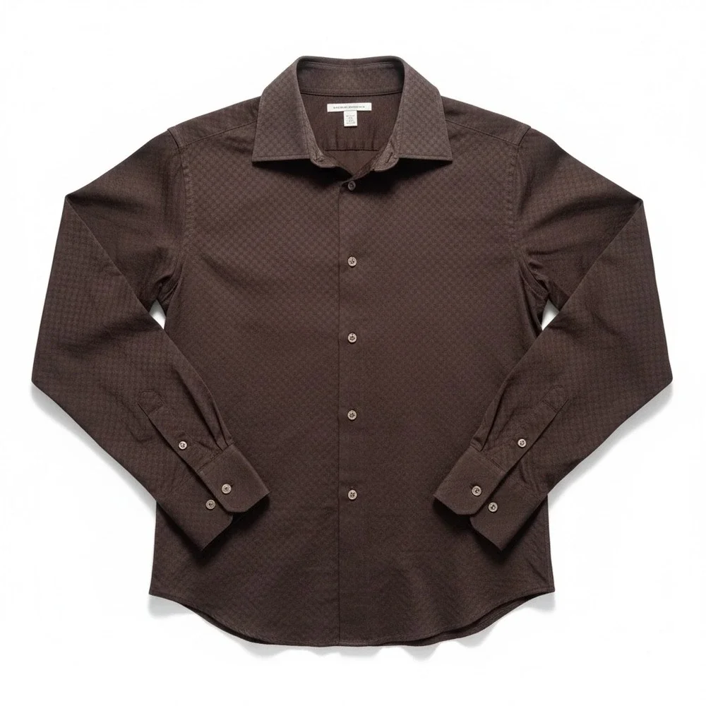 Banana Republic Textured Button Down Shirt Brown Small Geometric Long Sleeve